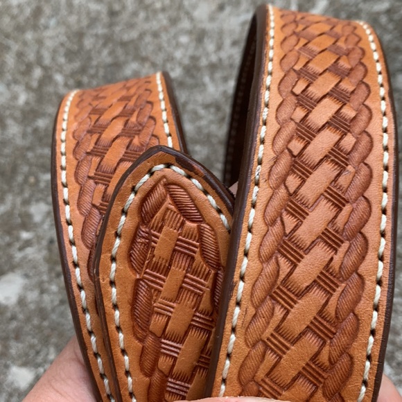 Triple K Vintage Tooled Leather Western Rodeo Outlaw Hidden Zipper Money Belt - Picture 11 of 12